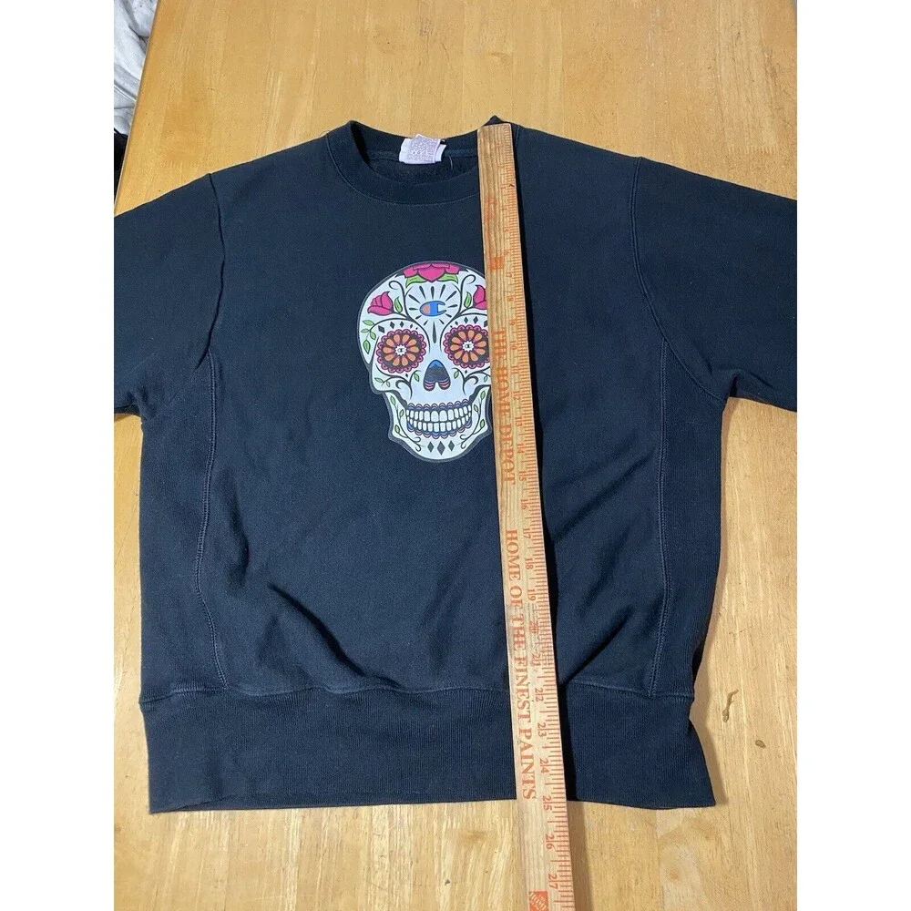 Champion Reverse Weave DIA DE LOS MUERTOS Sweatshirt Black Size Small 20pit2pit